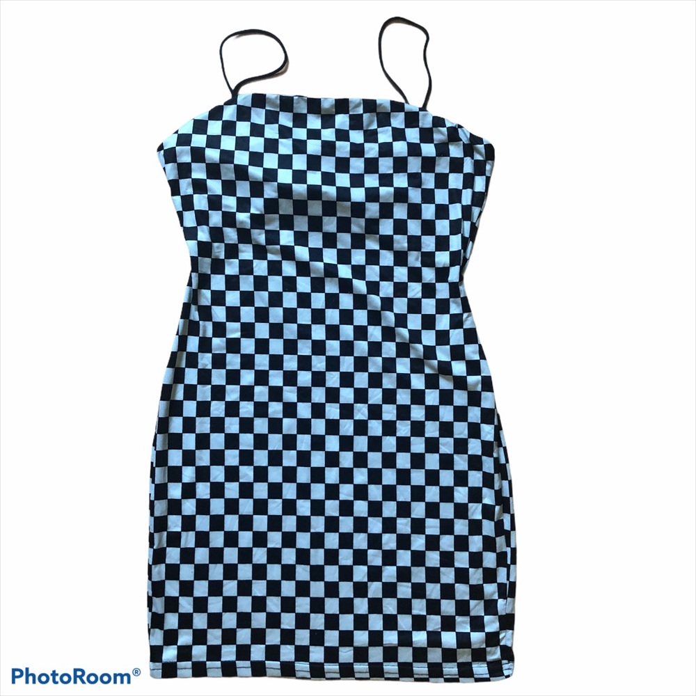 Shein Black White Checkered Mini Dress - M